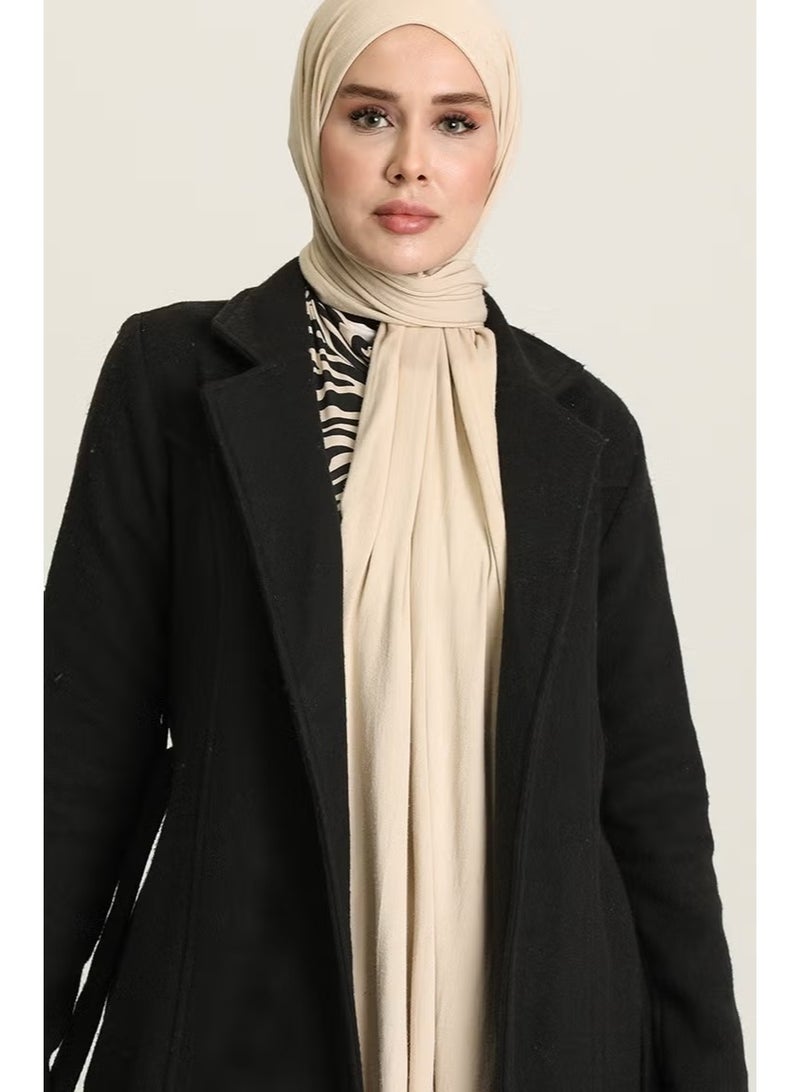 Sefa Merve معطف شتوي مزود بحزام 612970-01 أسود - Image 3